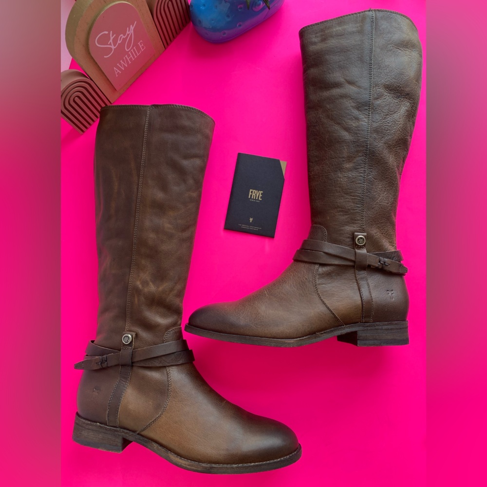 FRYE Women's Melissa Tall Belted Distressed Boots Size 7.5 NWTS